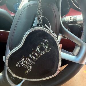 Juicy Couture Black Heart Wristlet with Silver Accents